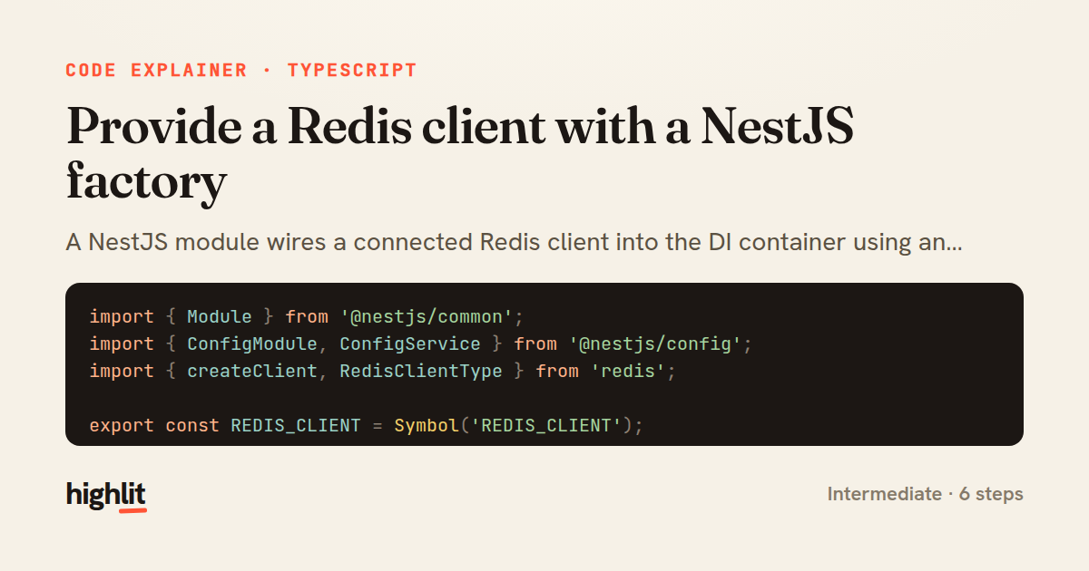 Provide a Redis client with a NestJS factory — share card