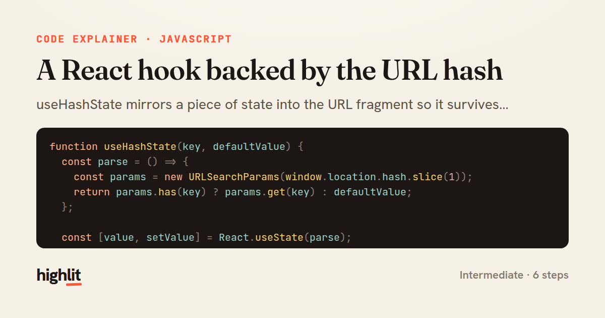 A React hook backed by the URL hash — share card