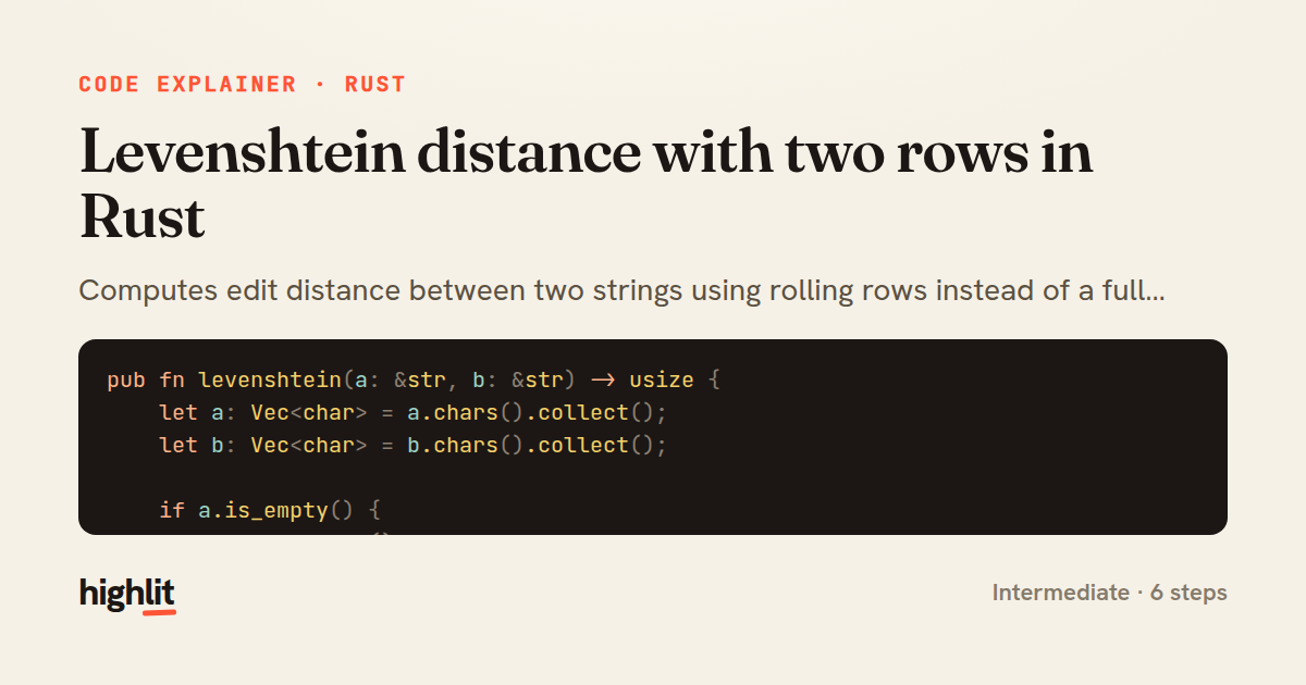 Levenshtein distance with two rows in Rust — share card