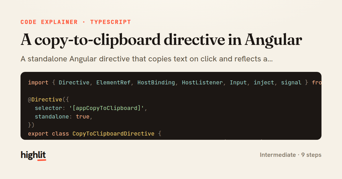 A copy-to-clipboard directive in Angular — share card