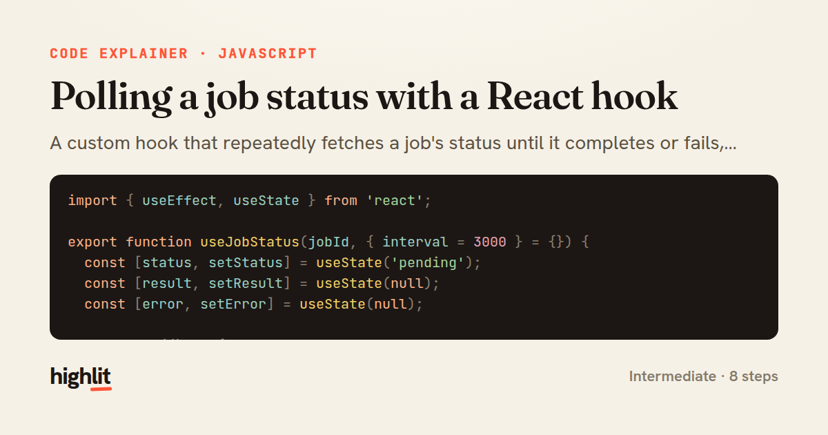 Polling a job status with a React hook — share card