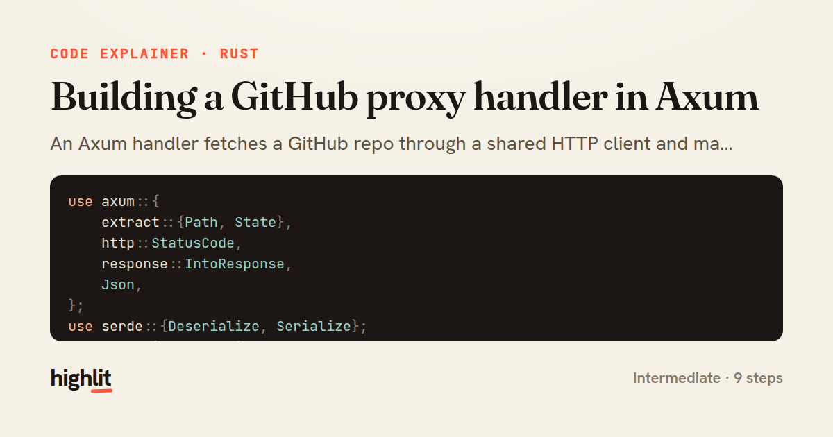 Building a GitHub proxy handler in Axum — share card
