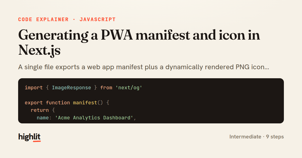 Generating a PWA manifest and icon in Next.js — share card