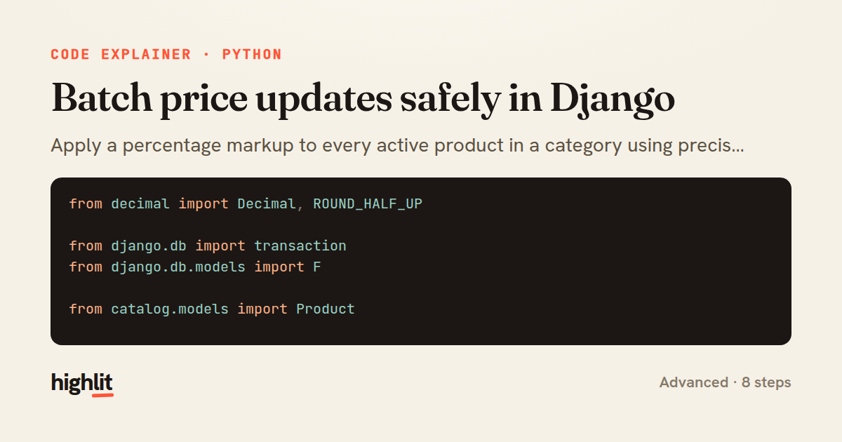 Batch price updates safely in Django — share card