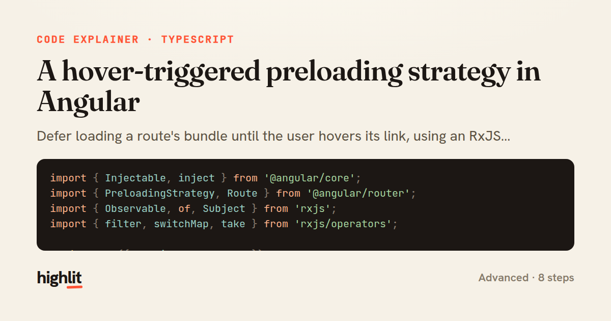 A hover-triggered preloading strategy in Angular — share card