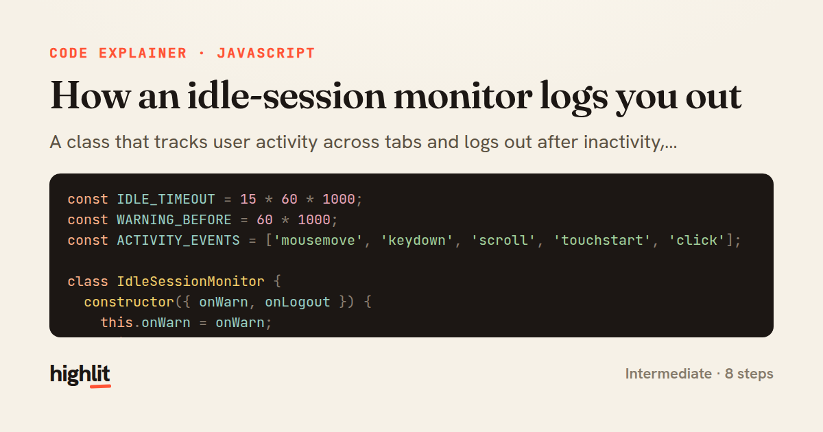 How an idle-session monitor logs you out — share card