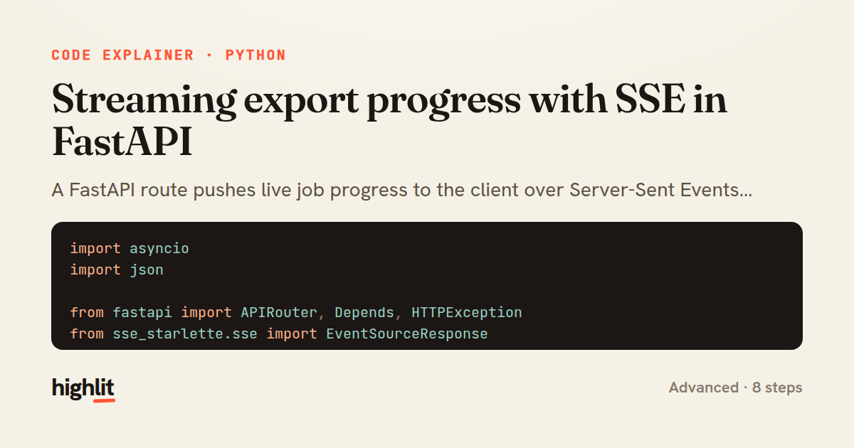 Streaming export progress with SSE in FastAPI — share card