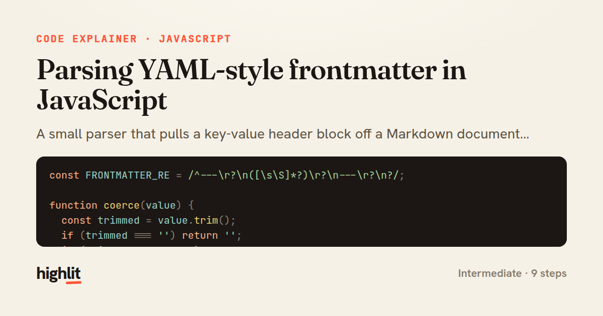 Parsing YAML-style frontmatter in JavaScript — share card