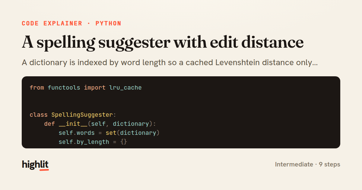 A spelling suggester with edit distance — share card