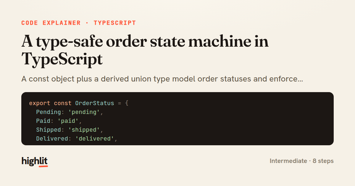 A type-safe order state machine in TypeScript — share card