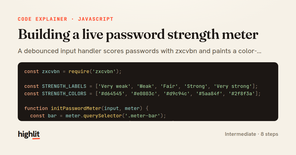 Building a live password strength meter — share card