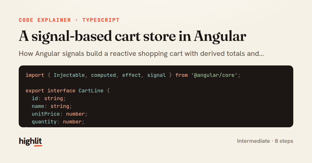 A signal-based cart store in Angular — share card