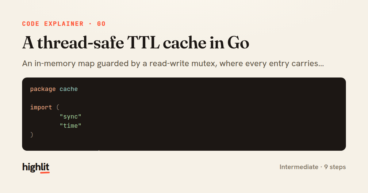 A thread-safe TTL cache in Go — share card