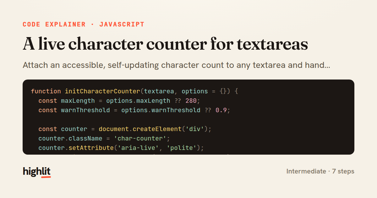 A live character counter for textareas — share card