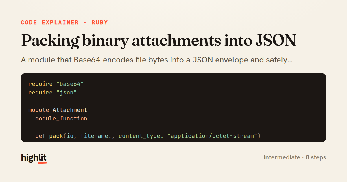 Packing binary attachments into JSON — share card