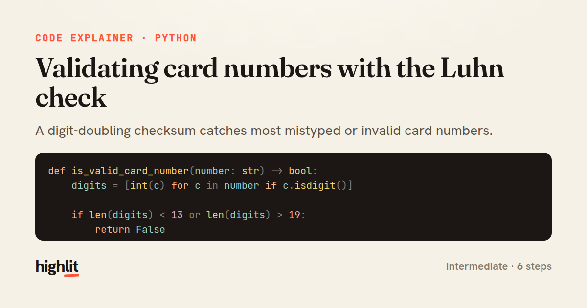 Validating card numbers with the Luhn check — share card