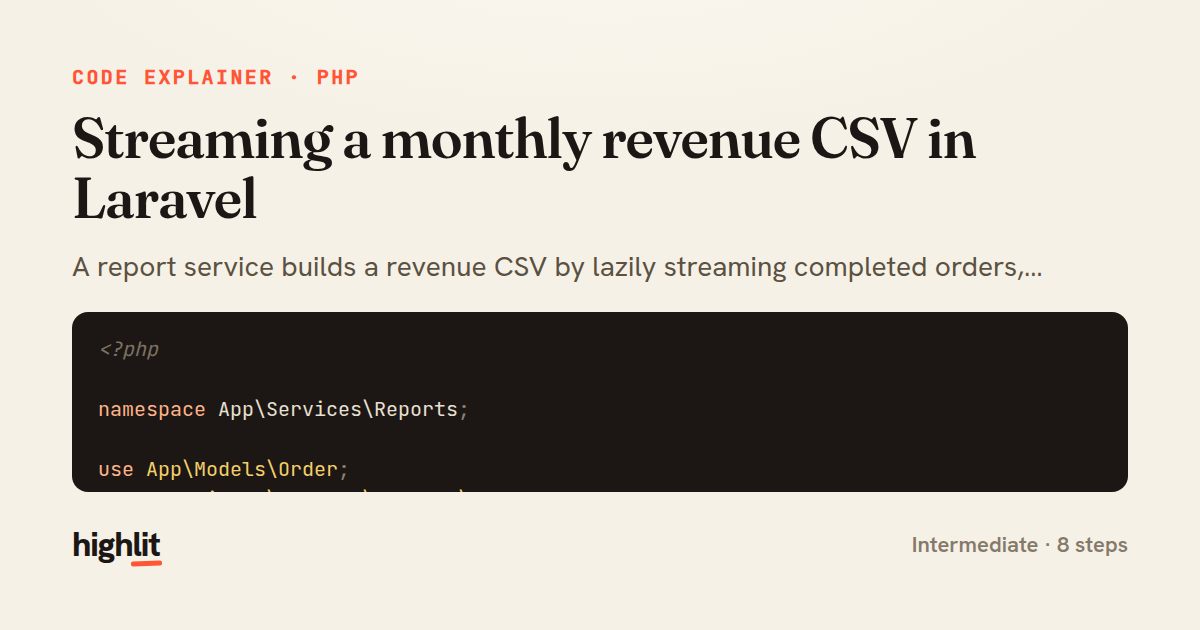 Streaming a monthly revenue CSV in Laravel — share card