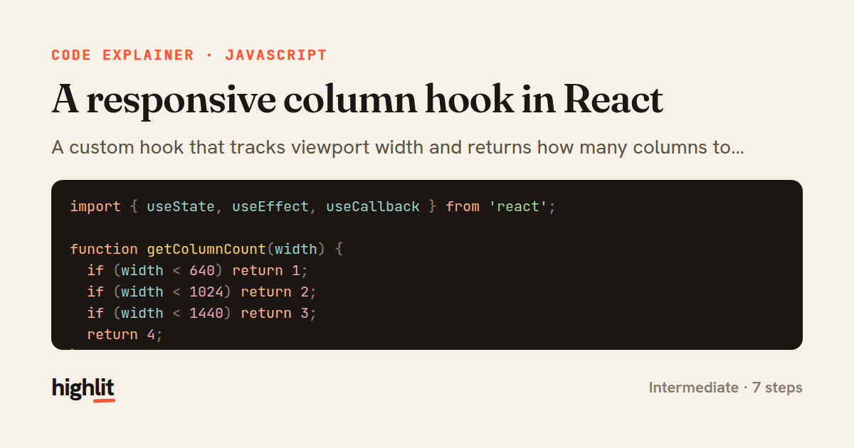 A responsive column hook in React — share card