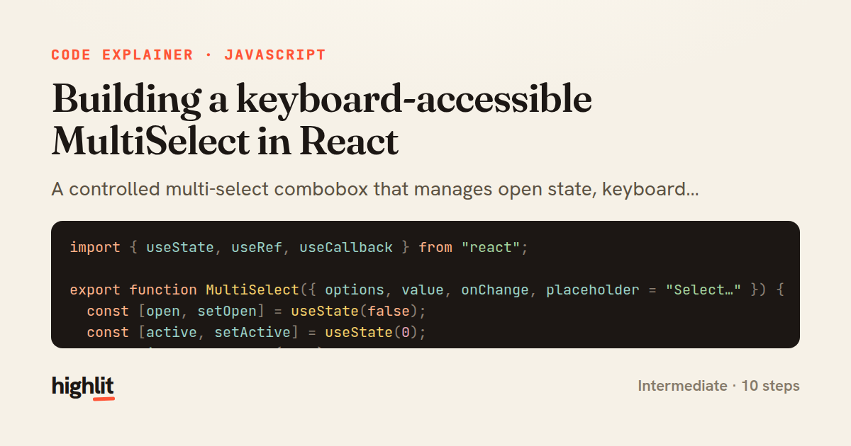 Building a keyboard-accessible MultiSelect in React — share card
