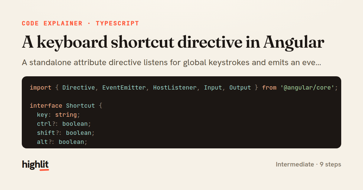 A keyboard shortcut directive in Angular — share card
