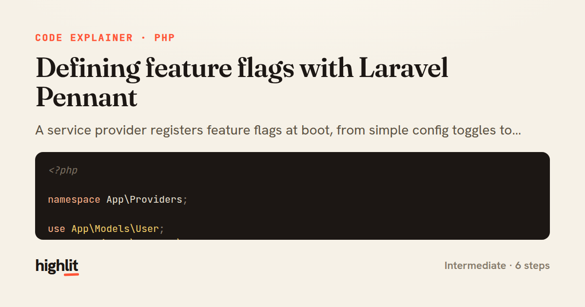 Defining feature flags with Laravel Pennant — share card