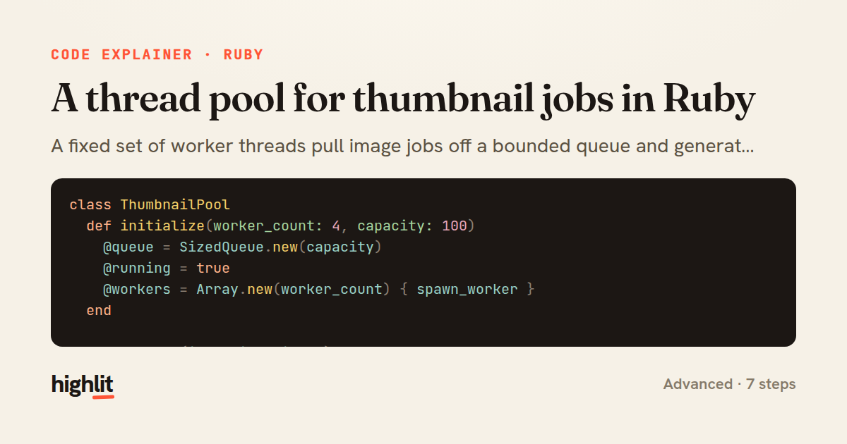 A thread pool for thumbnail jobs in Ruby — share card