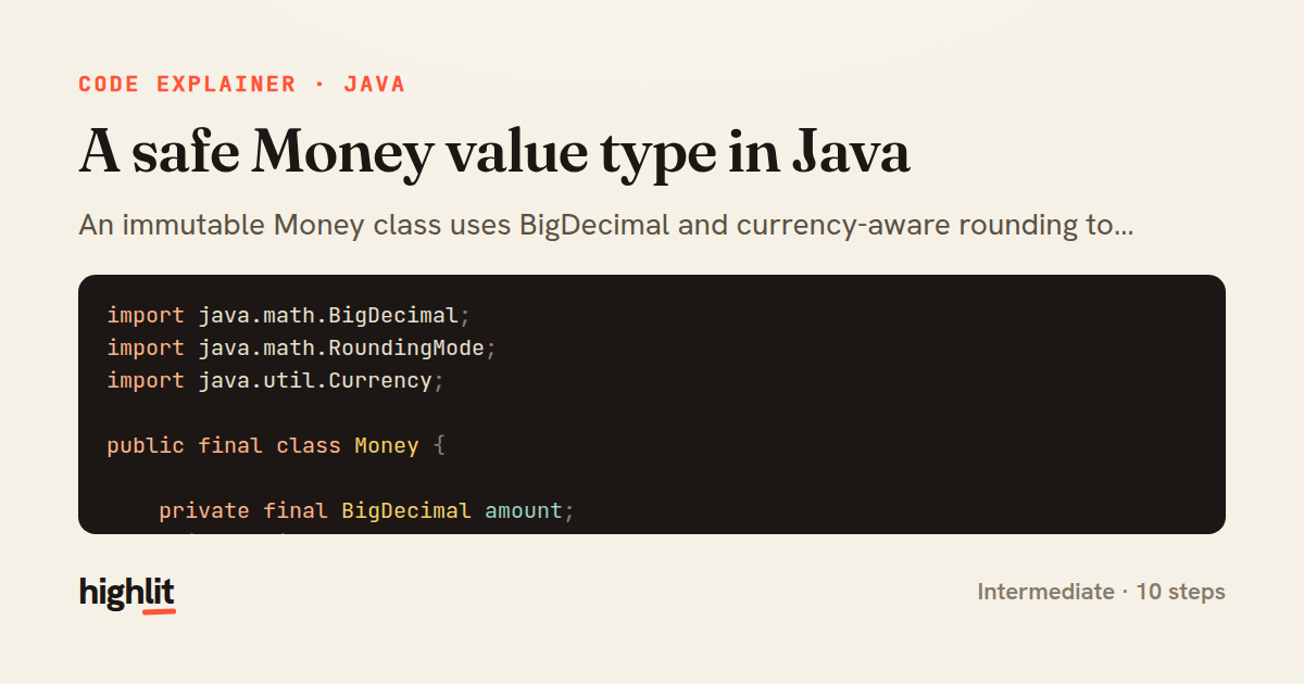 A safe Money value type in Java — share card