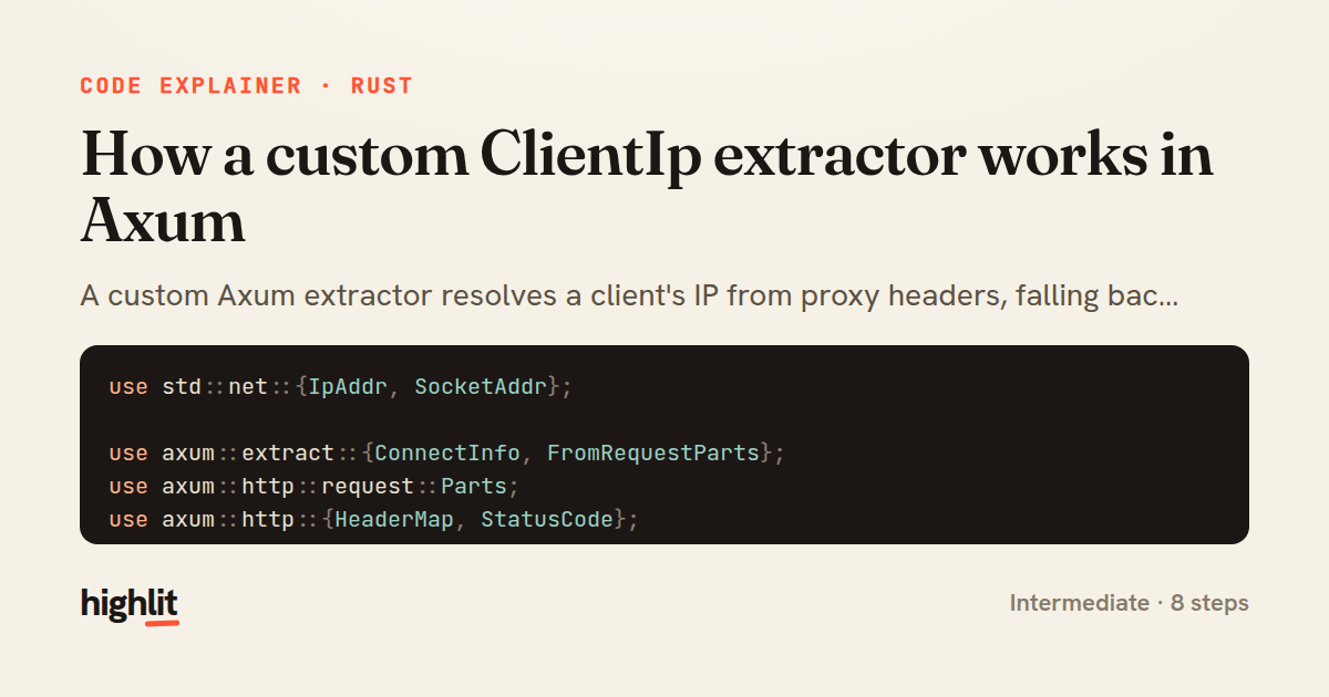 How a custom ClientIp extractor works in Axum — share card