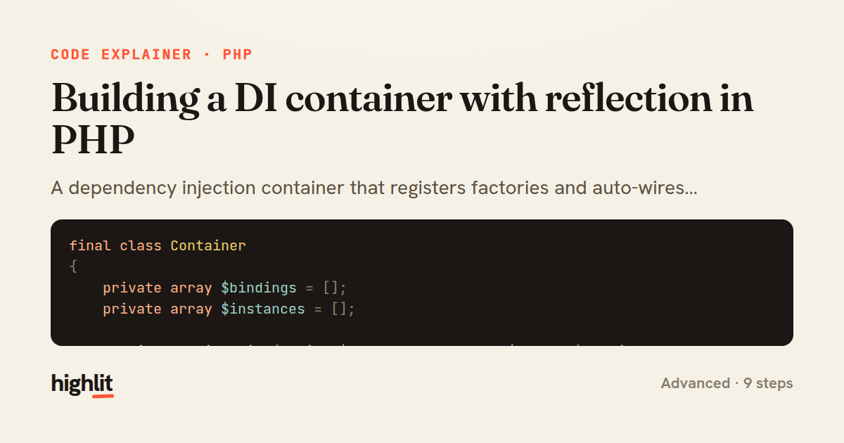 Building a DI container with reflection in PHP — share card