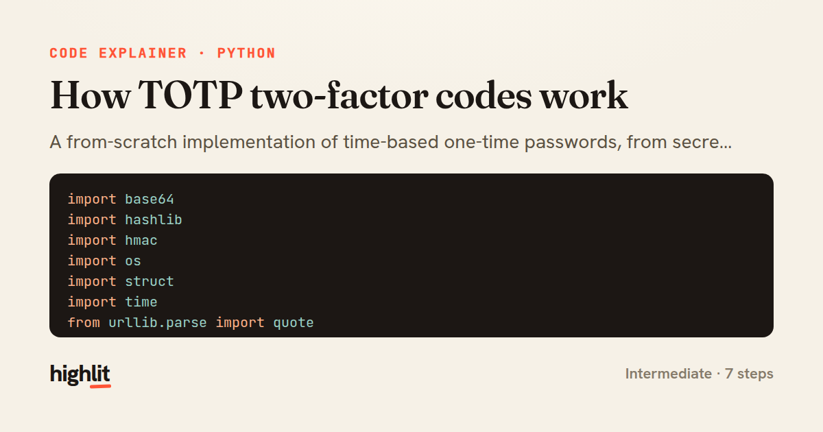 How TOTP two-factor codes work — share card