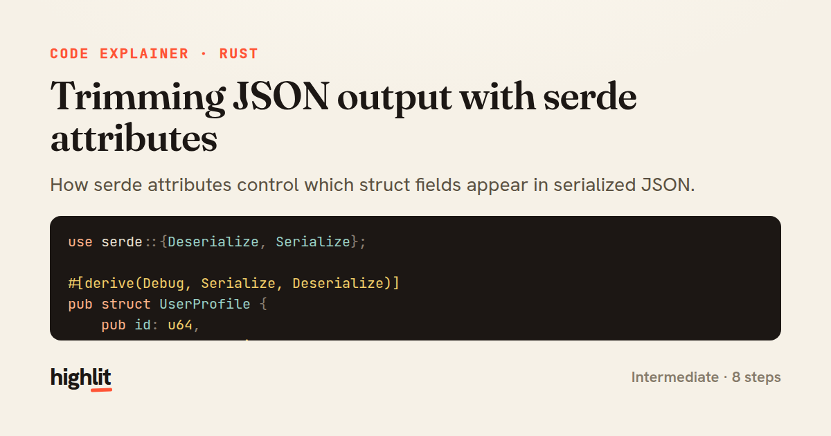 Trimming JSON output with serde attributes — share card