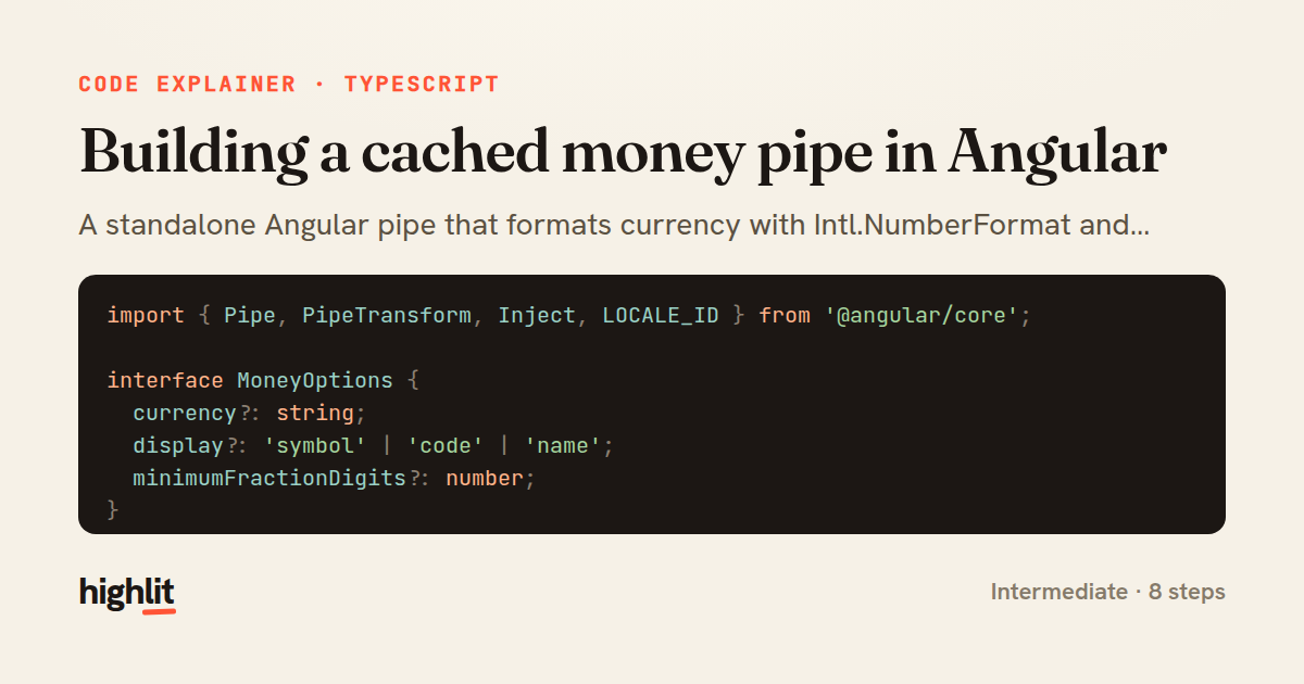 Building a cached money pipe in Angular — share card