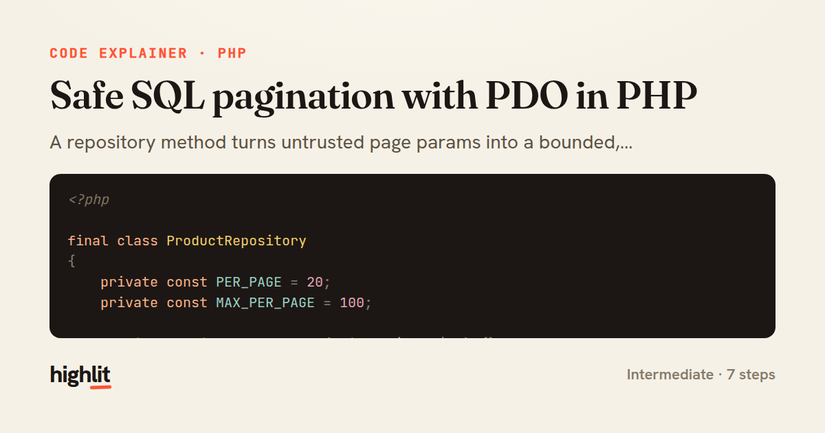 Safe SQL pagination with PDO in PHP — share card