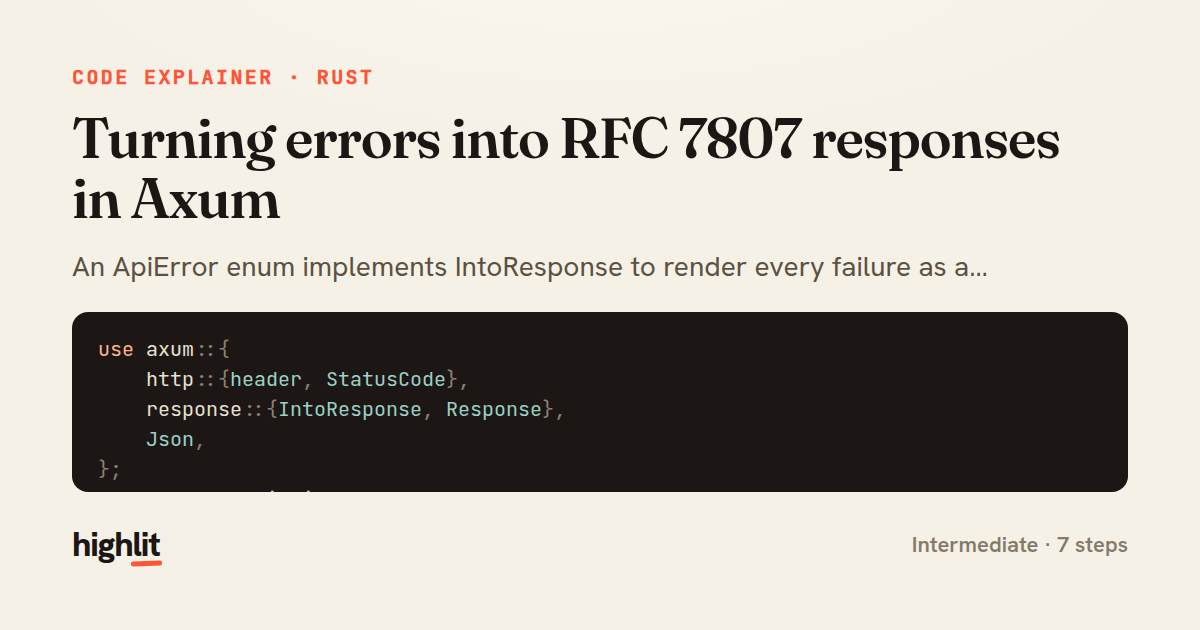 Turning errors into RFC 7807 responses in Axum — share card