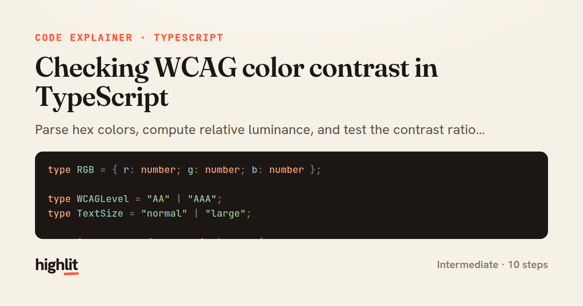 Checking WCAG color contrast in TypeScript — share card