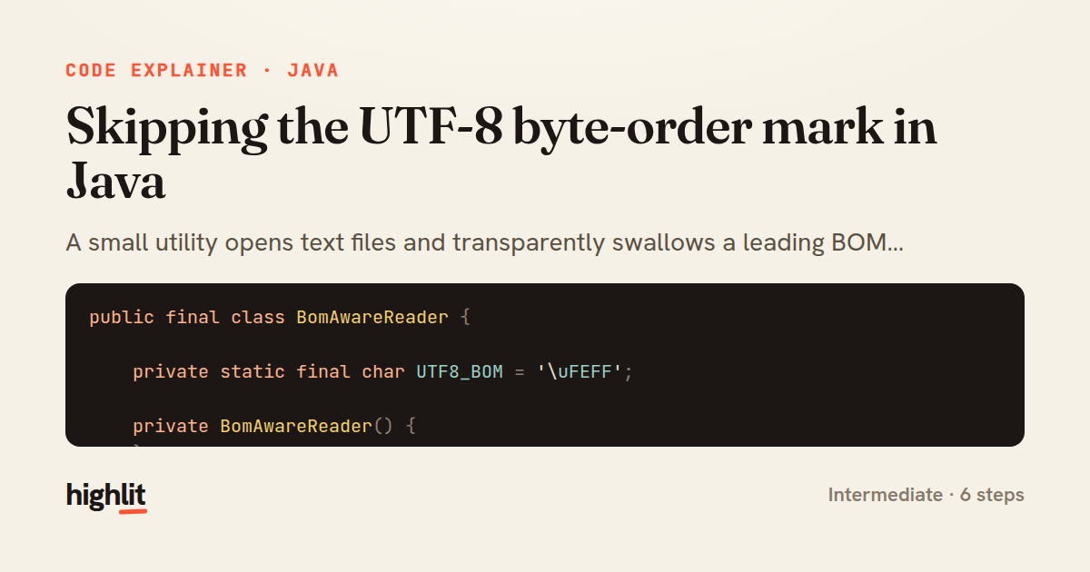 Skipping the UTF-8 byte-order mark in Java — share card