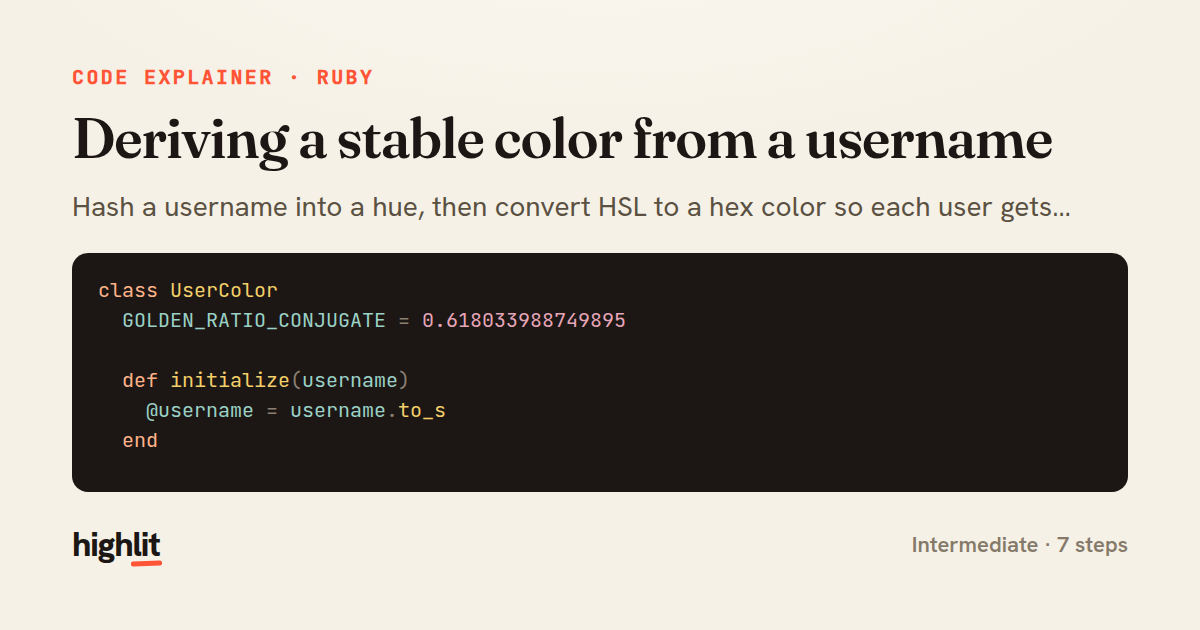 Deriving a stable color from a username — share card