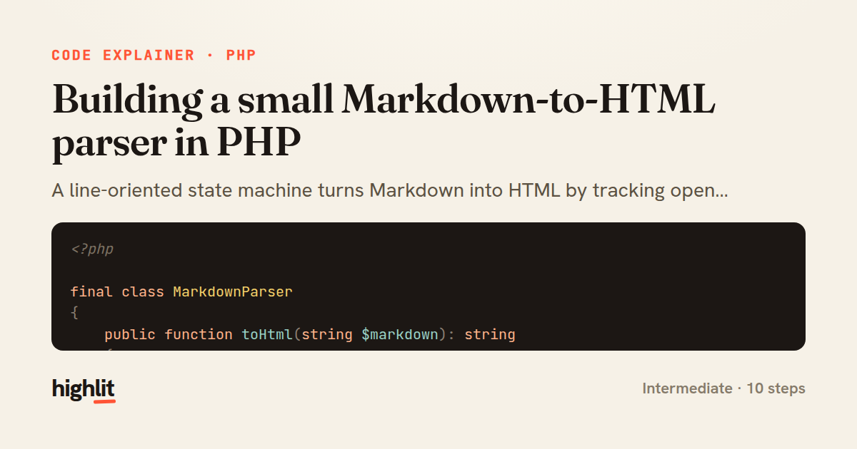 Building a small Markdown-to-HTML parser in PHP — share card