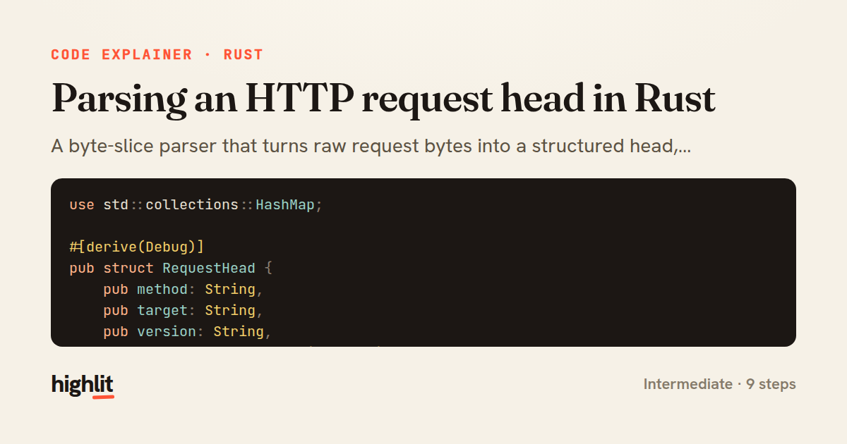 Parsing an HTTP request head in Rust — share card