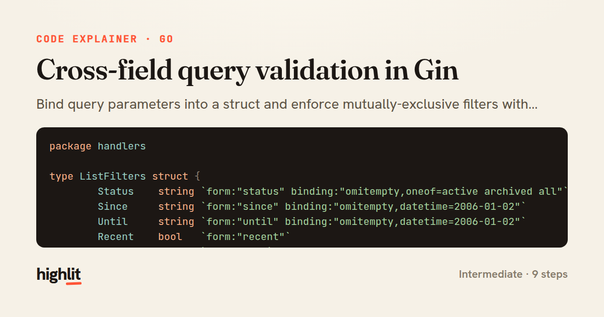 Cross-field query validation in Gin — share card
