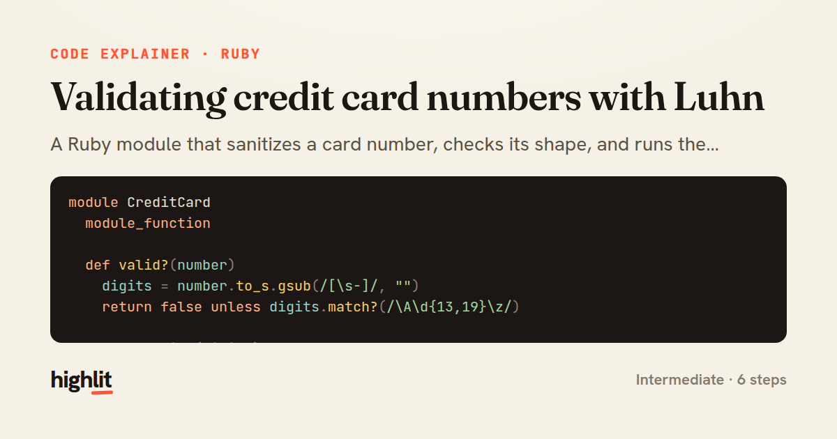 Validating credit card numbers with Luhn — share card