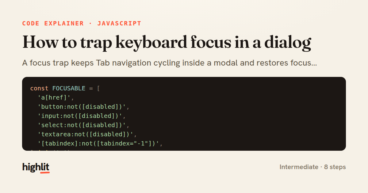 How to trap keyboard focus in a dialog — share card