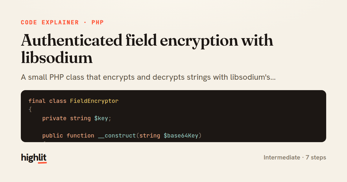 Authenticated field encryption with libsodium — share card