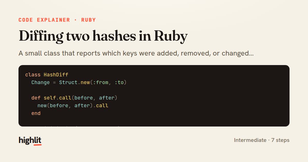 Diffing two hashes in Ruby — share card