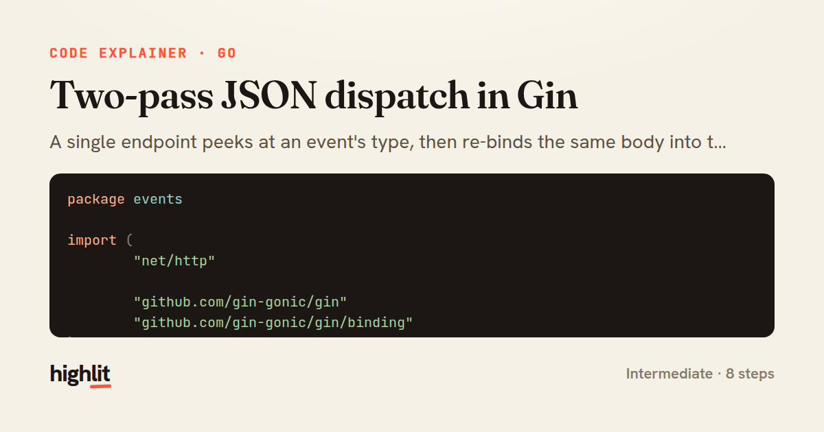 Two-pass JSON dispatch in Gin — share card
