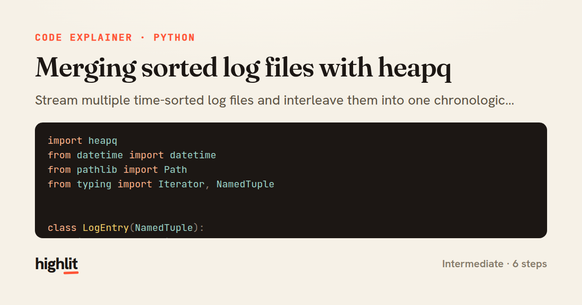 Merging sorted log files with heapq — share card