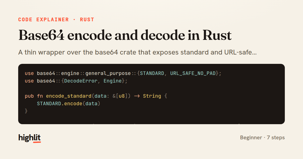 Base64 encode and decode in Rust — share card