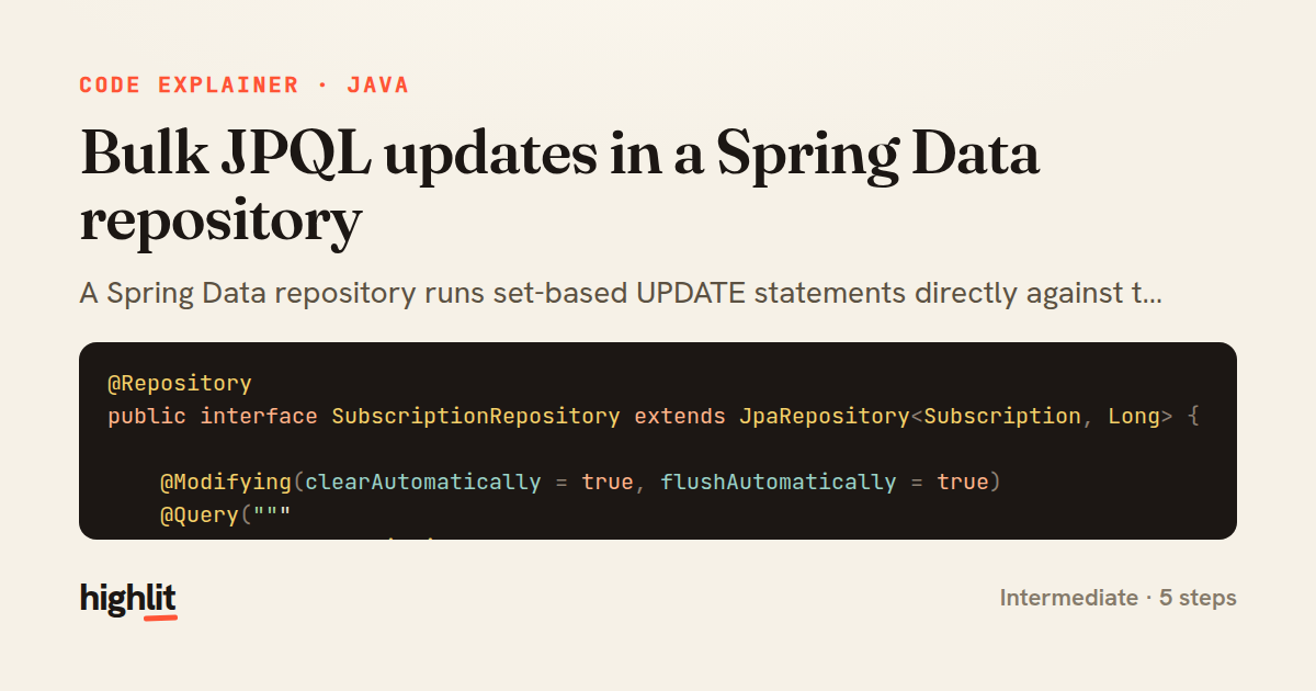 Bulk JPQL updates in a Spring Data repository — share card