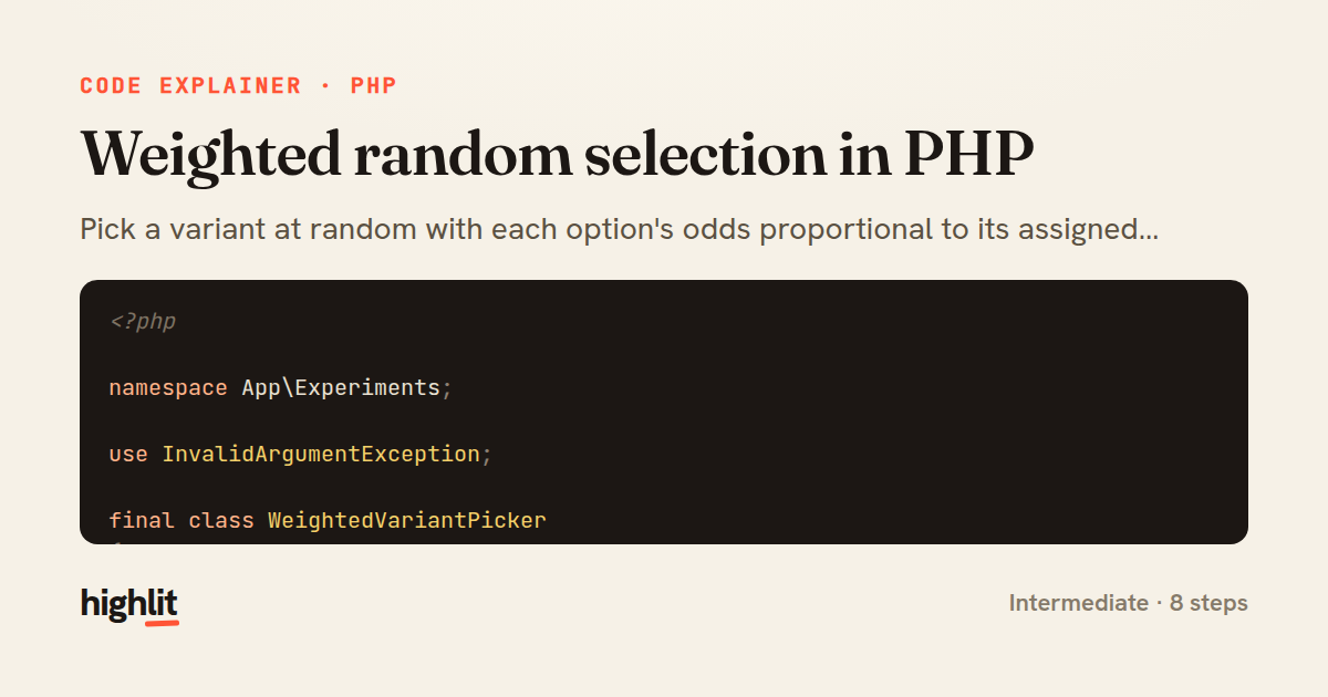 Weighted random selection in PHP — share card
