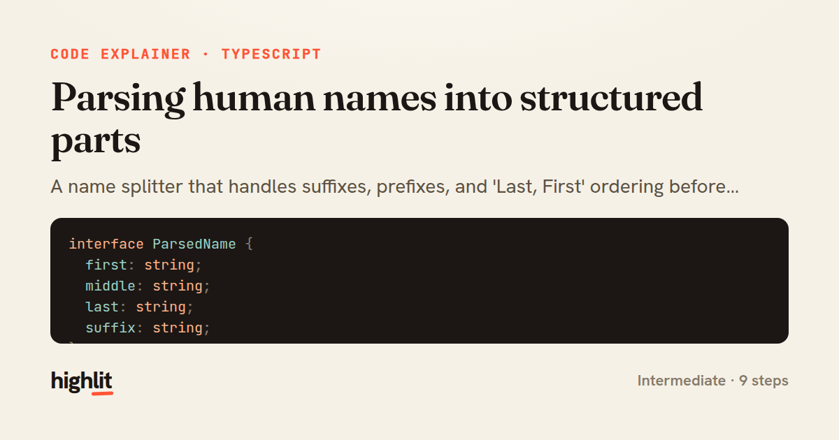 Parsing human names into structured parts — share card
